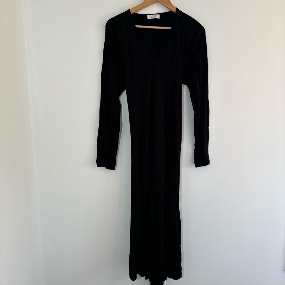 COS Long-Sleeve Black Dress Tie Wrap Around Long